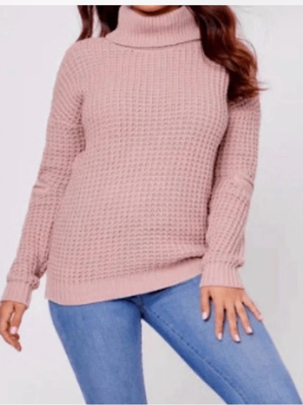 Guess Dalida Chunky Waffle Knit Turtleneck Sweater Pink Zip Sleeve Large